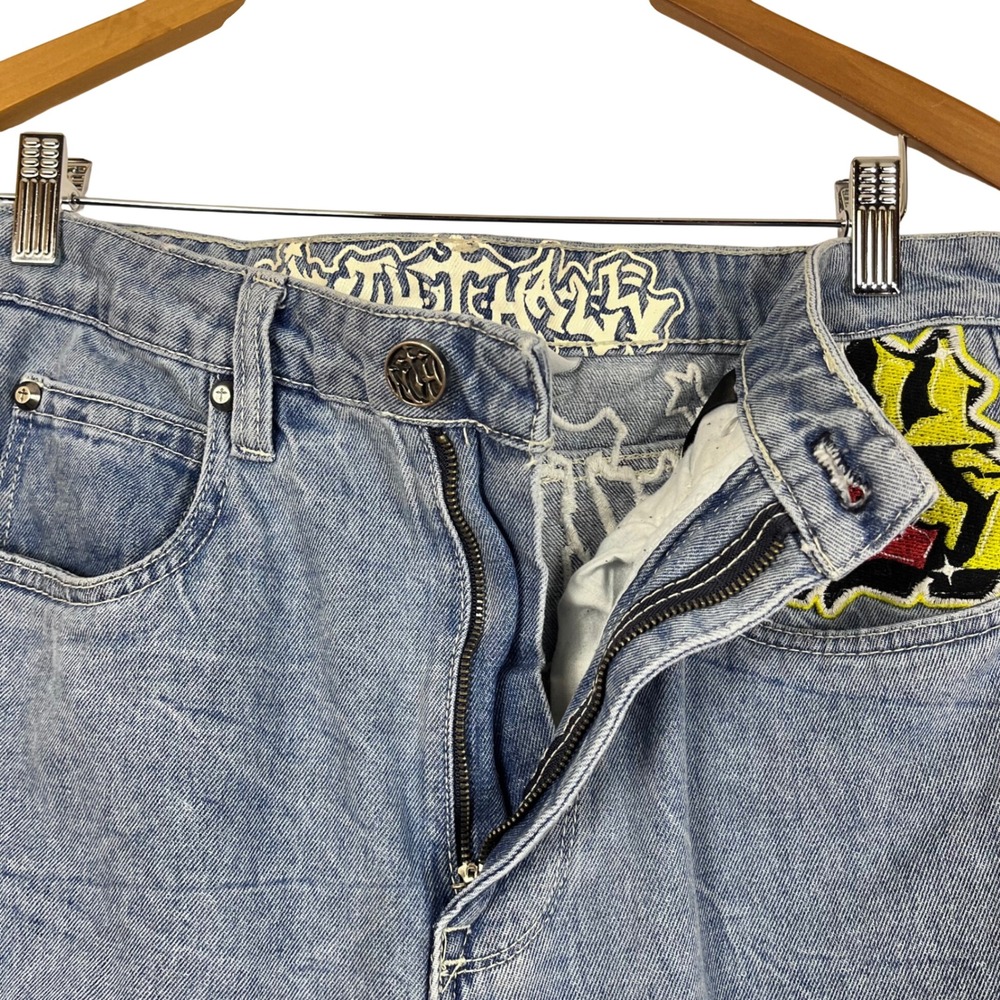Ambush Embroidered Dragon Graffiti Baggy Jeans Blue Acid Wash Size‎ 30 (P740) - Picture 5 of 9